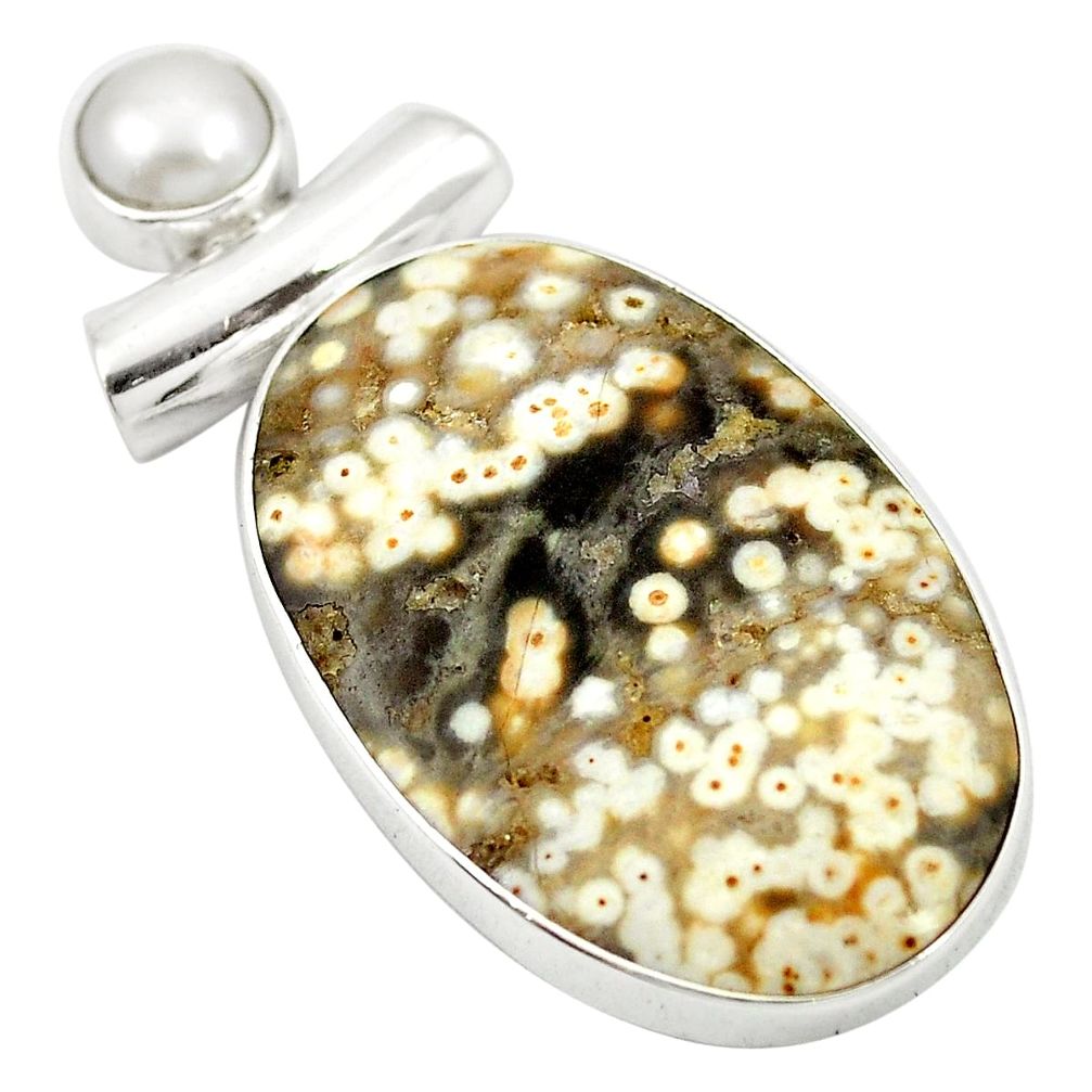 Natural green ocean sea jasper (madagascar) 925 silver pendant jewelry m48382
