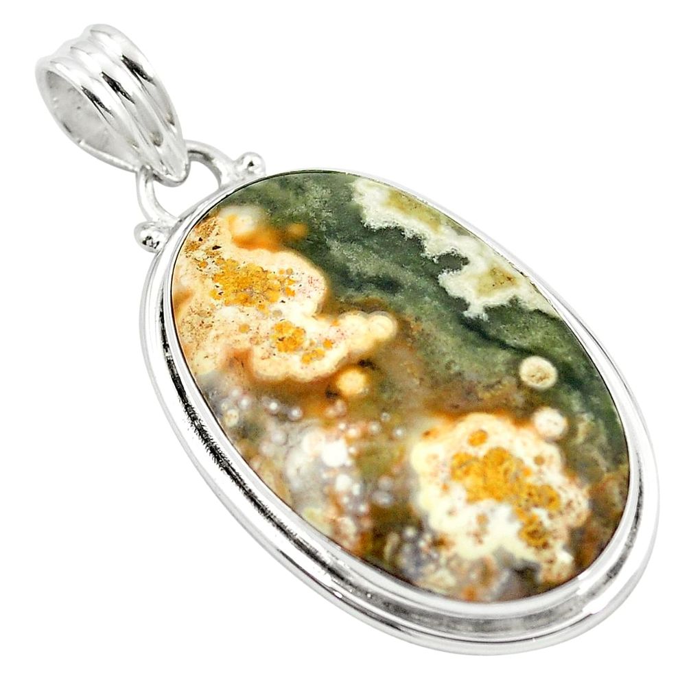 Natural green ocean sea jasper (madagascar) 925 silver pendant m48386