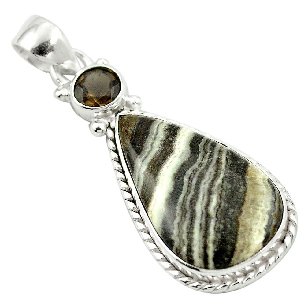 Natural black banded oil shale onyx 925 sterling silver pendant m48404