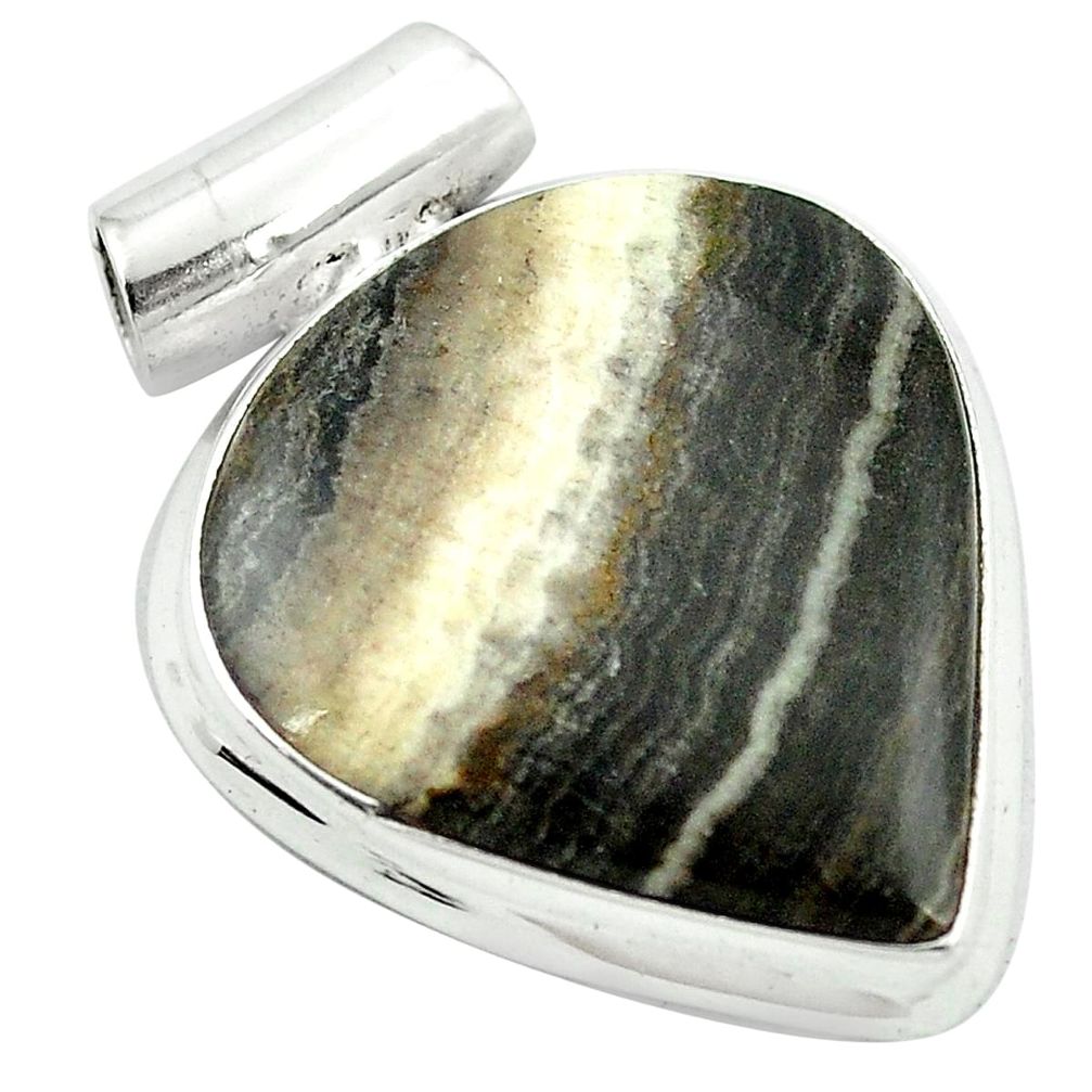 Natural black banded oil shale 925 sterling silver pendant jewelry m48410