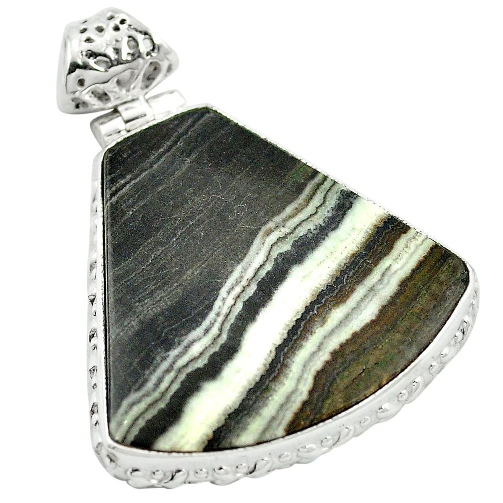 Natural black banded oil shale 925 sterling silver pendant jewelry m48418