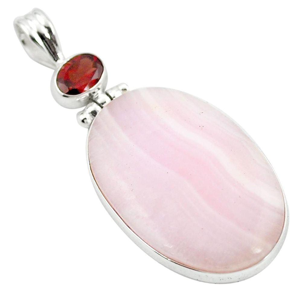 925 sterling silver natural pink lace agate red garnet pendant m48431