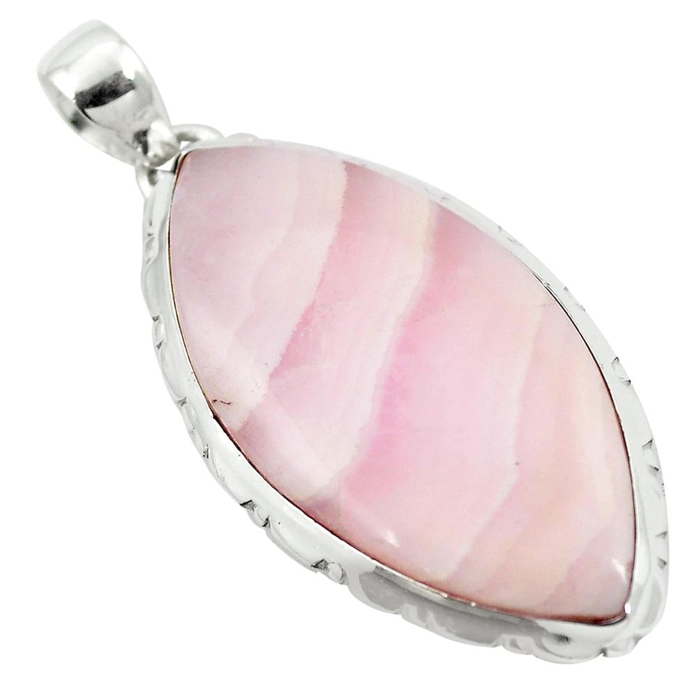 925 sterling silver natural pink lace agate marquise pendant jewelry m48436
