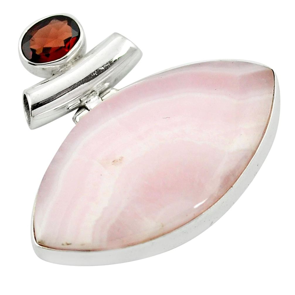 Natural pink lace agate garnet 925 sterling silver pendant jewelry m48437