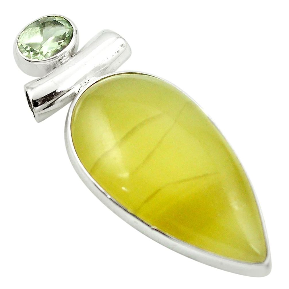 Natural yellow olive opal amethyst 925 sterling silver pendant m48443