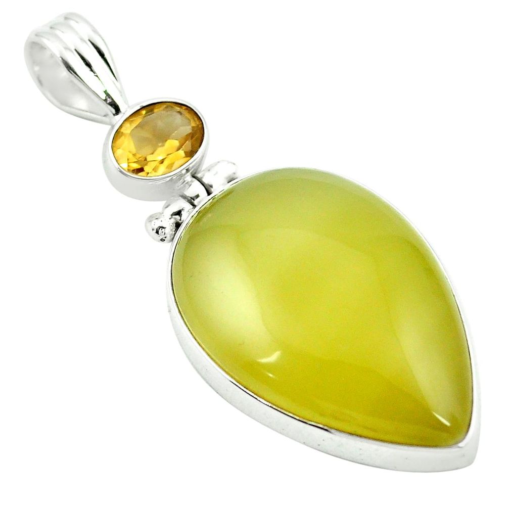 Natural yellow olive opal citrine 925 sterling silver pendant m48452