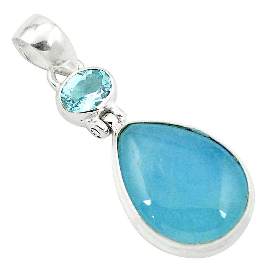 Natural blue aquamarine topaz 925 sterling silver pendant jewelry m48861