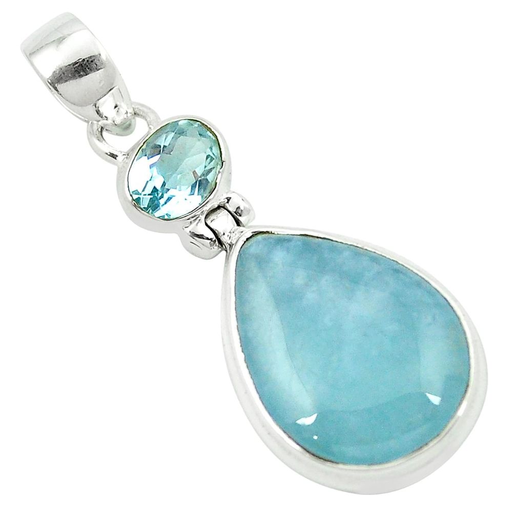 Natural blue aquamarine topaz 925 sterling silver pendant jewelry m48862