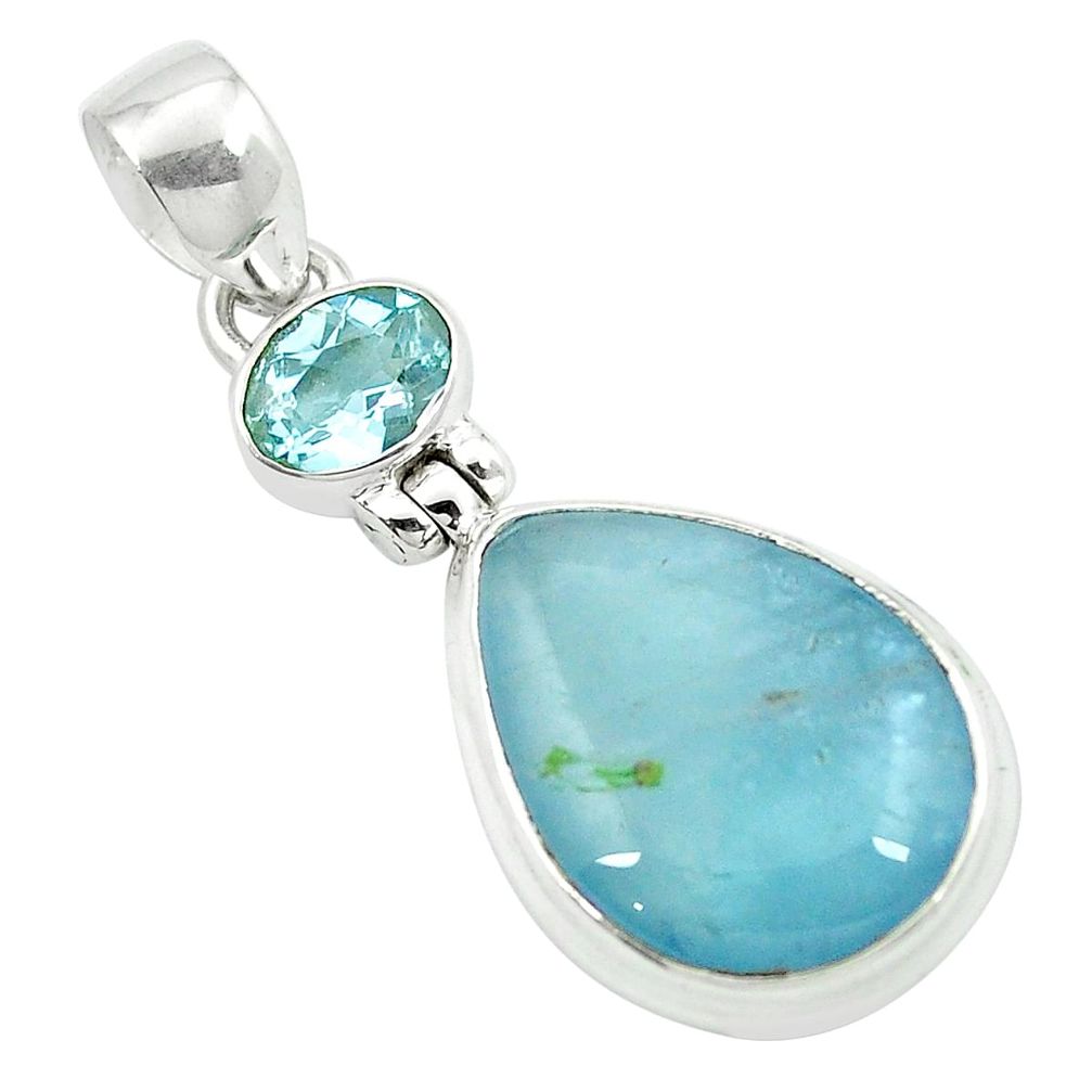 Natural blue aquamarine topaz 925 sterling silver pendant jewelry m48863