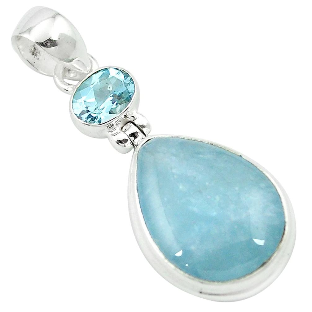 Natural blue aquamarine topaz 925 sterling silver pendant jewelry m48864