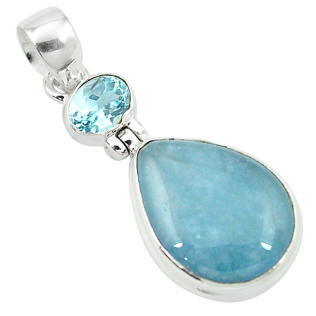 Natural blue aquamarine topaz 925 sterling silver pendant m48868