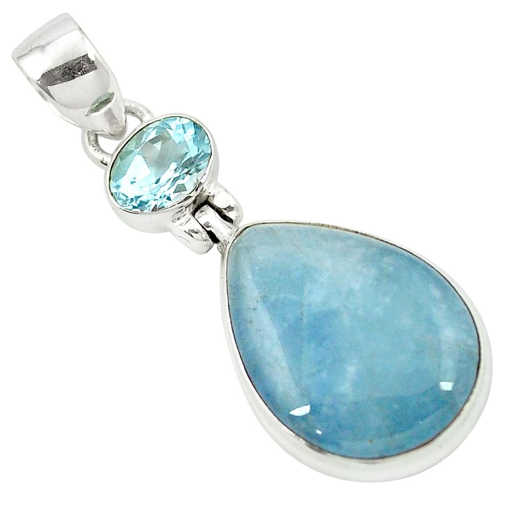 Natural blue aquamarine topaz 925 sterling silver pendant m48875