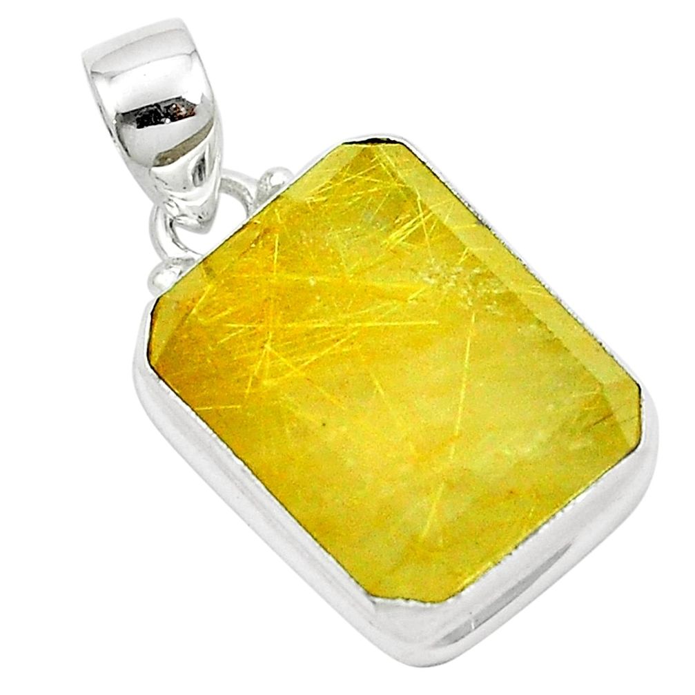 Natural golden tourmaline rutile 925 sterling silver pendant m49023