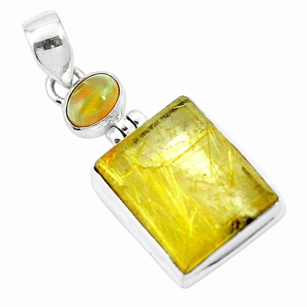 925 sterling silver natural golden tourmaline rutile pendant m49030