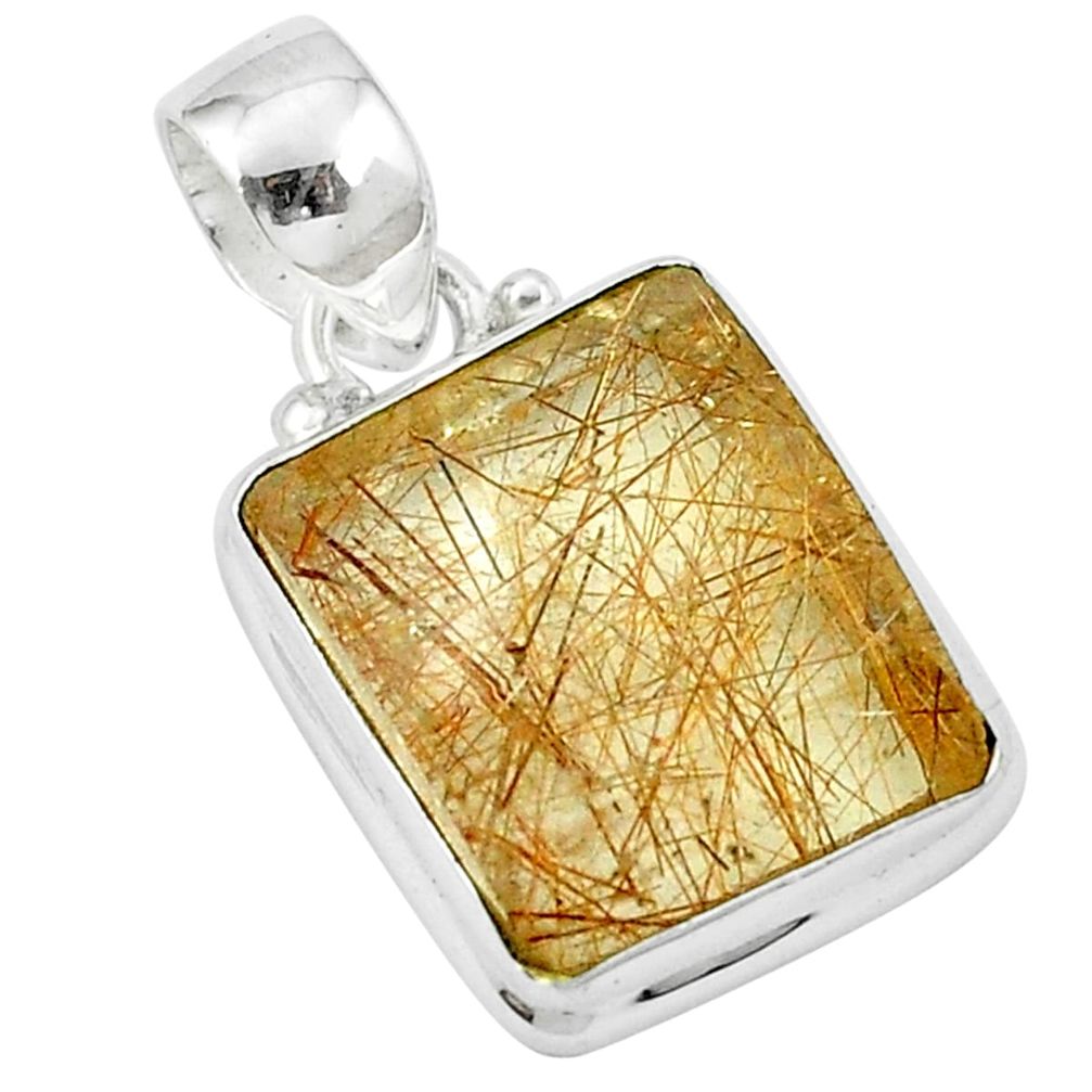 Natural golden tourmaline rutile 925 sterling silver pendant m49035