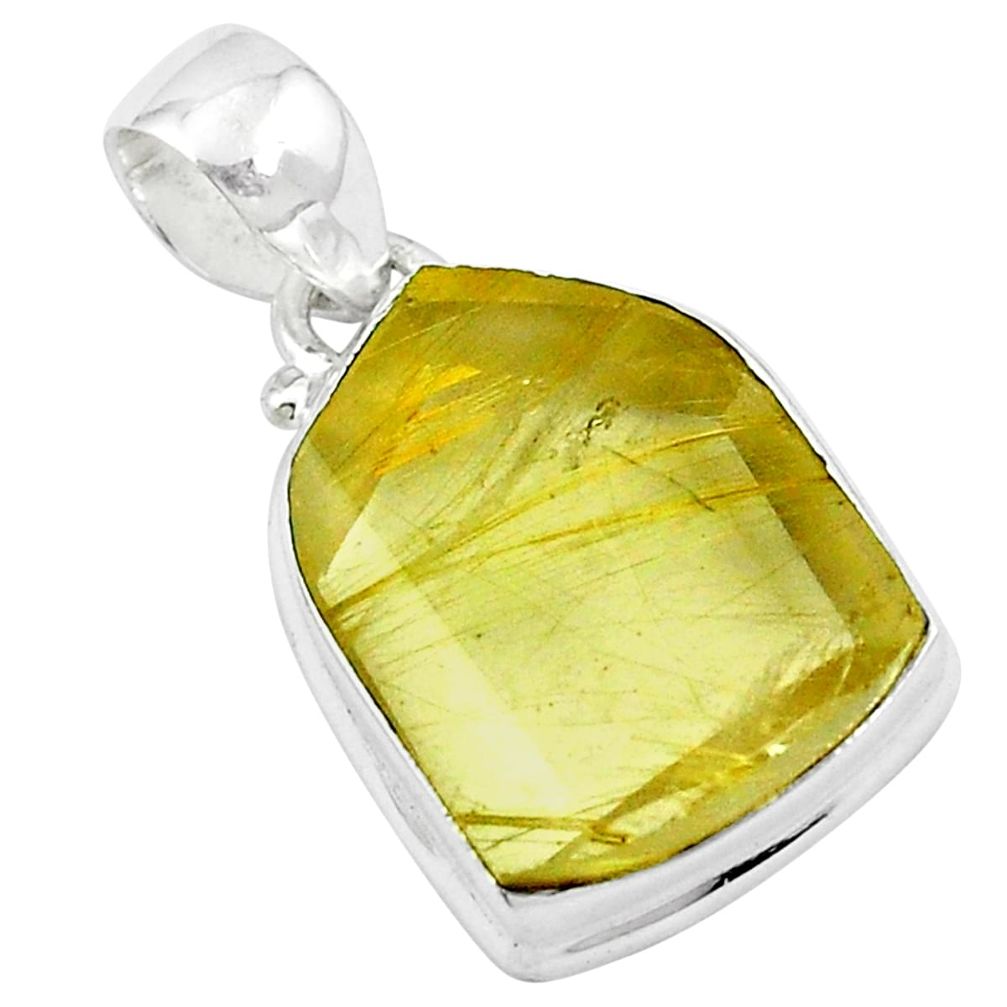 Natural golden tourmaline rutile 925 sterling silver pendant m49038