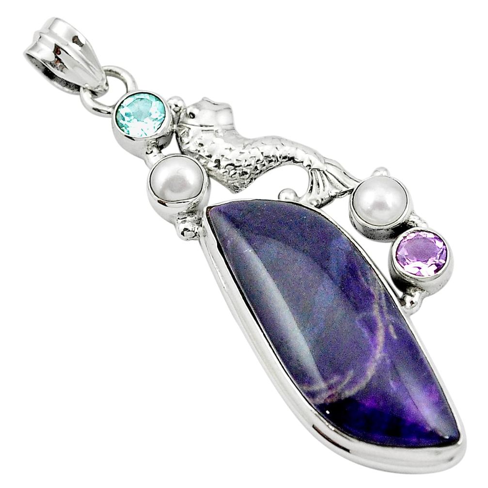 925 silver natural purple sugilite amethyst pearl fish pendant m49068