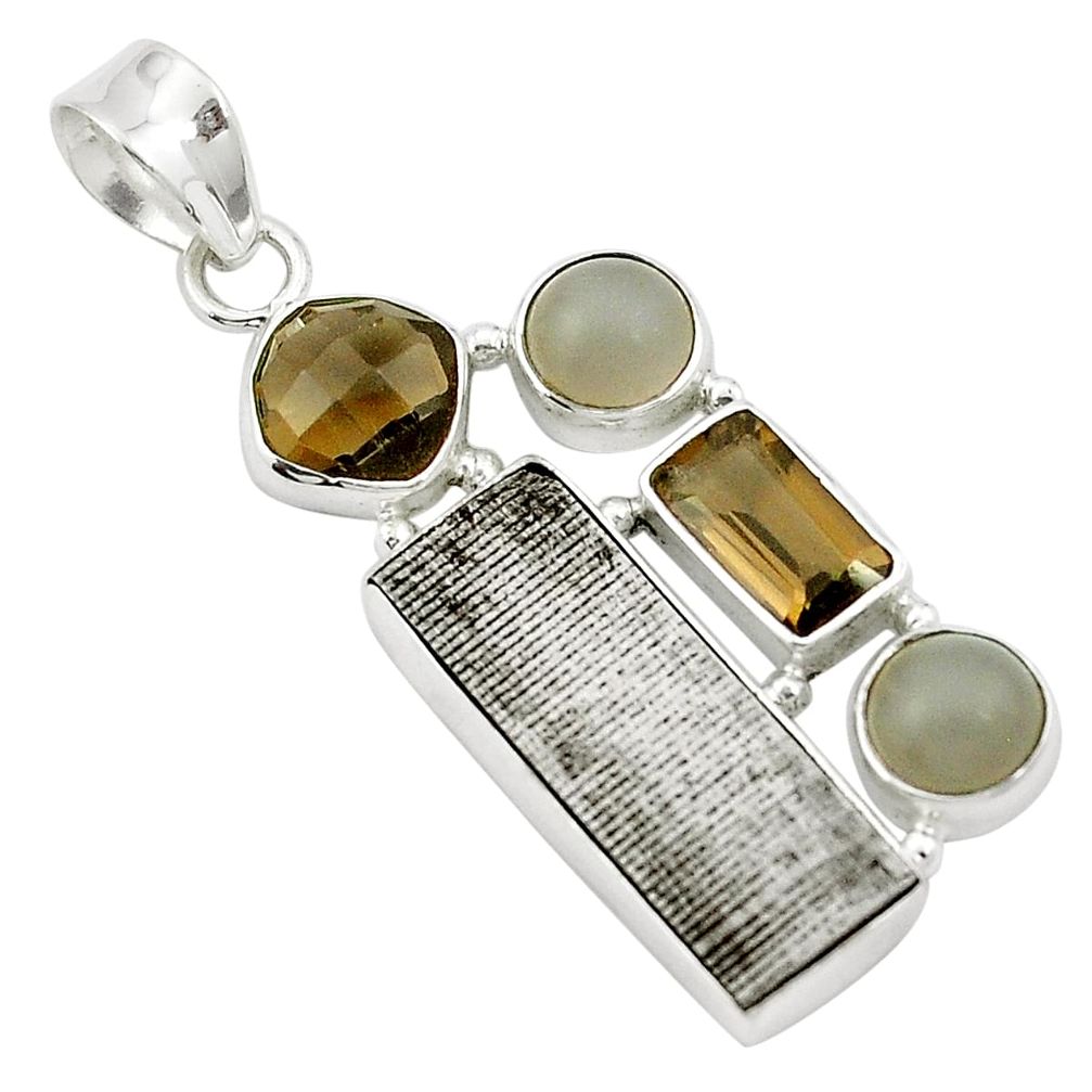 925 silver natural grey meteorite gibeon smoky topaz pendant jewelry m49150