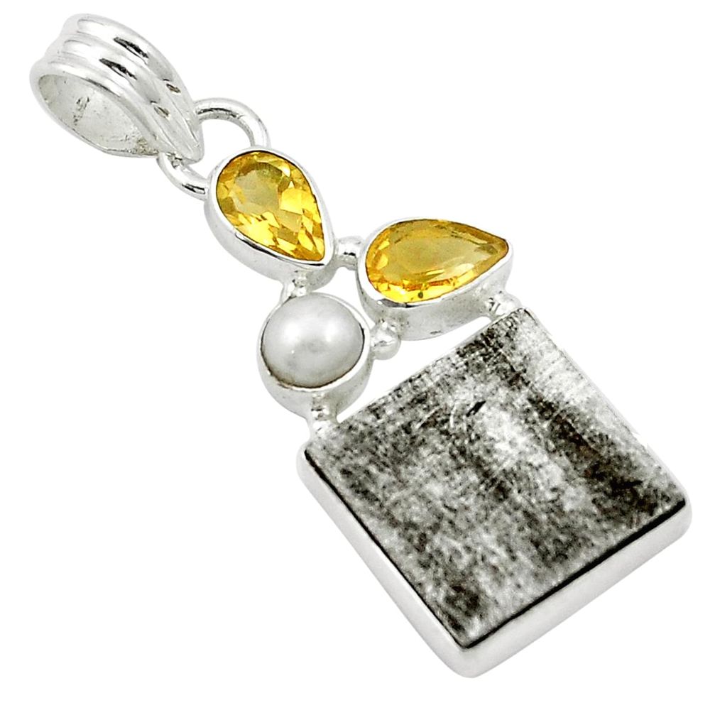 Natural grey meteorite gibeon citrine 925 sterling silver pendant m49151