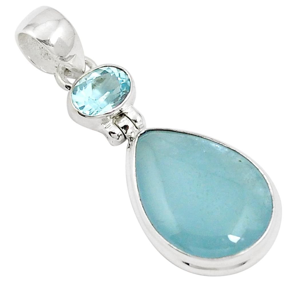 Natural blue aquamarine topaz 925 sterling silver pendant jewelry m49161