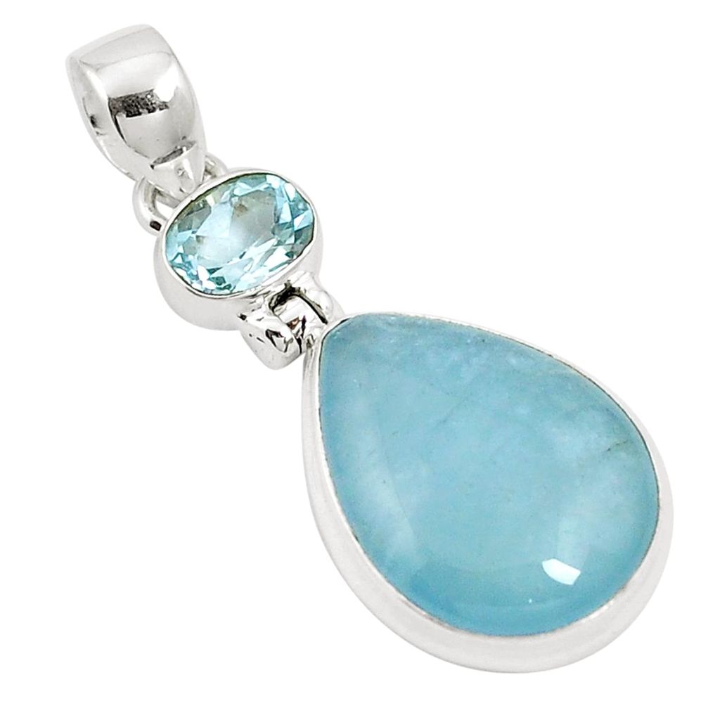 925 sterling silver natural blue aquamarine topaz pendant jewelry m49164