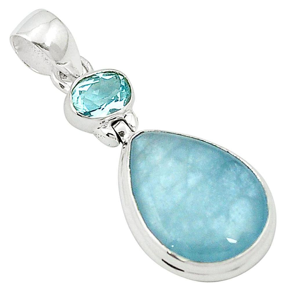 16.57cts natural blue aquamarine topaz 925 sterling silver pendant m49199