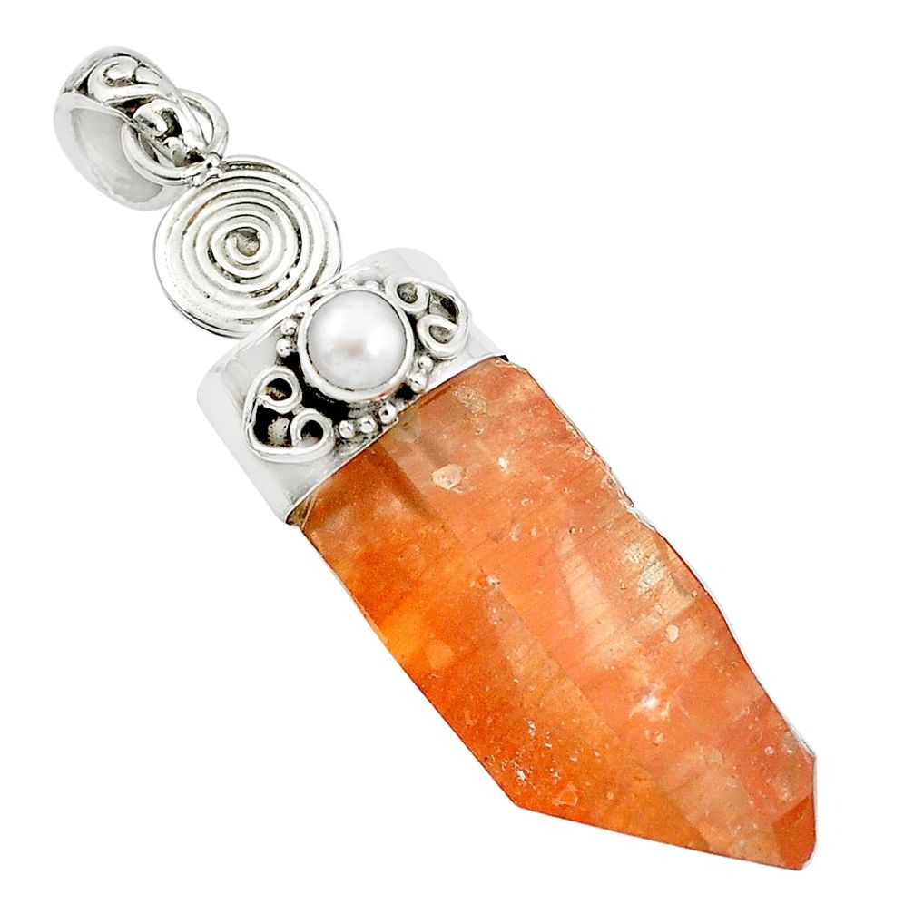 45.01cts natural tangerine lemurian quartz pearl 925 silver pendant m49227