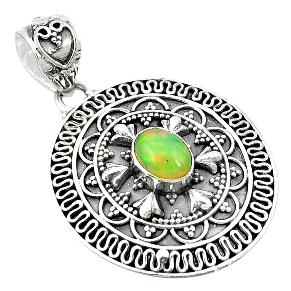 Natural multi color ethiopian opal 925 sterling silver pendant m49423