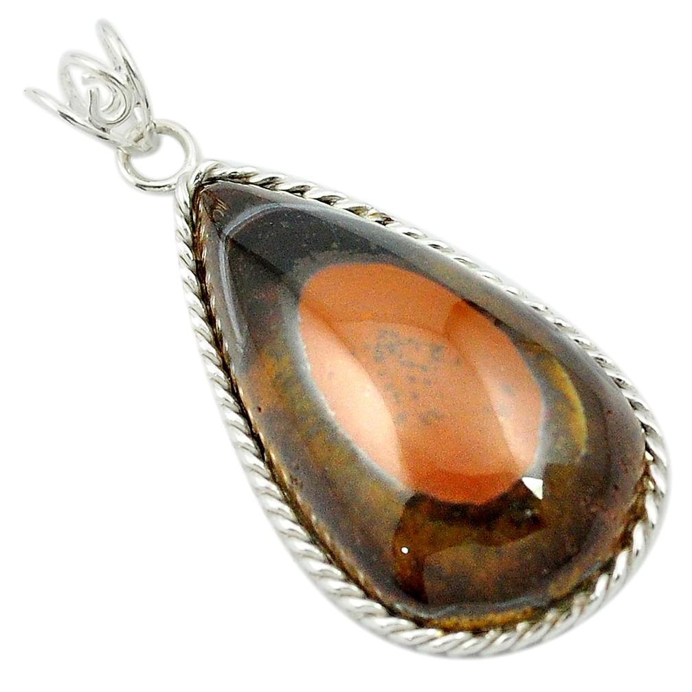 925 sterling silver natural brown tiger's hawks eye pendant jewelry m49447