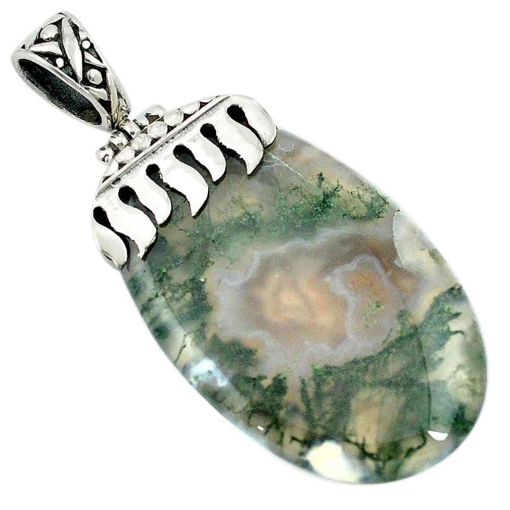 Natural green moss agate 925 sterling silver pendant jewelry m49453