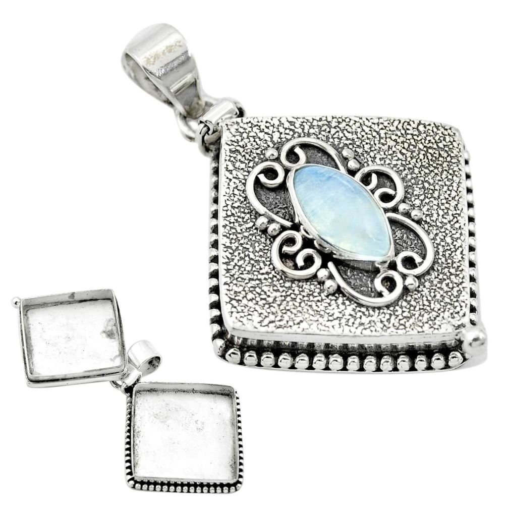 Natural rainbow moonstone 925 sterling silver poison box pendant m49757