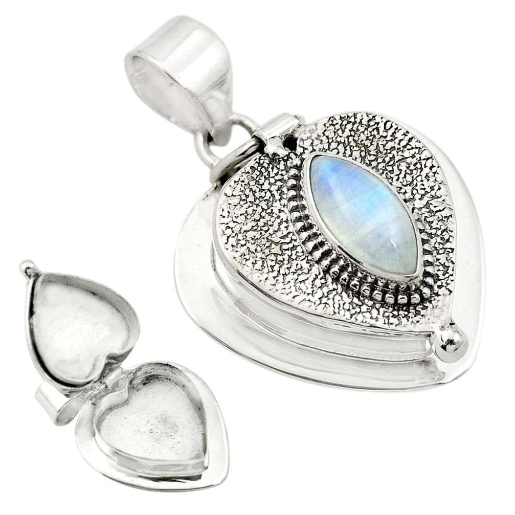 Natural rainbow moonstone 925 sterling silver poison box pendant m49765
