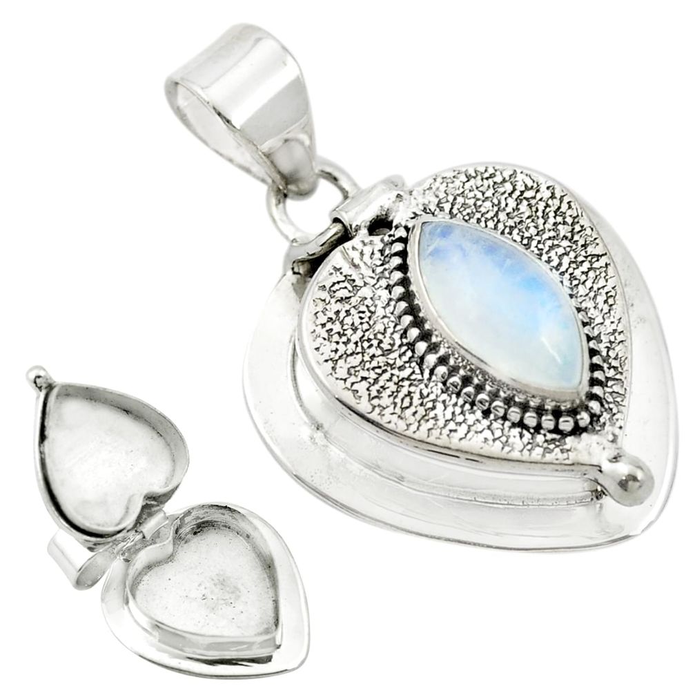 Natural rainbow moonstone 925 sterling silver poison box pendant m49766