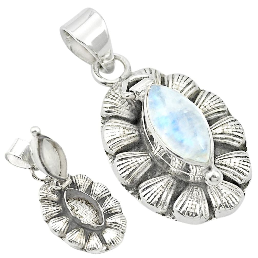 Natural rainbow moonstone 925 sterling silver poison box pendant m49769