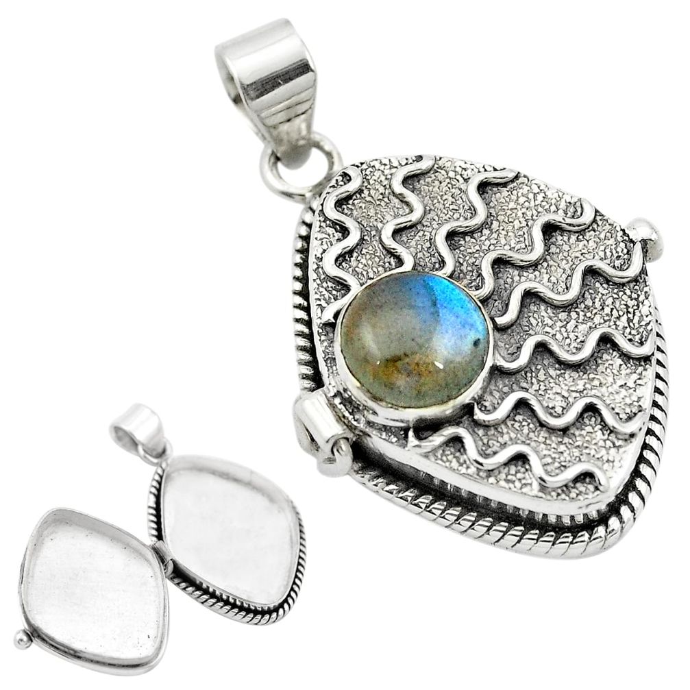 925 sterling silver natural blue labradorite poison box pendant jewelry m49804