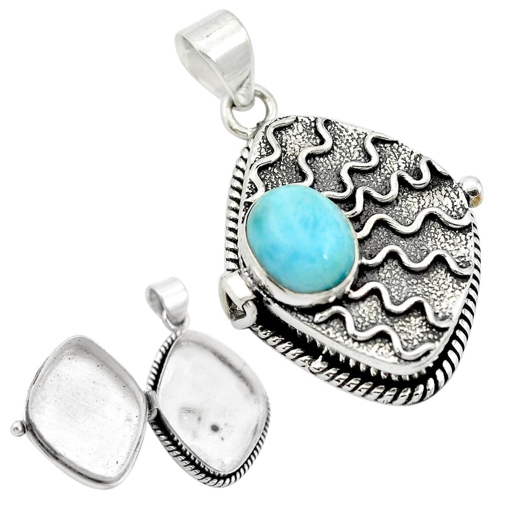 Natural blue larimar 925 sterling silver poison box pendant jewelry m49845