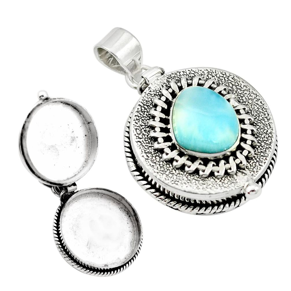 925 sterling silver natural blue larimar poison box pendant jewelry m49852