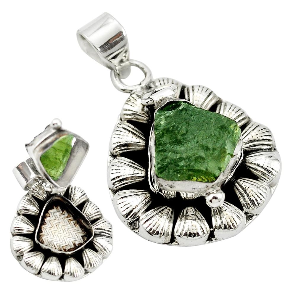 Natural green moldavite (genuine czech) 925 silver poison box pendant m49879