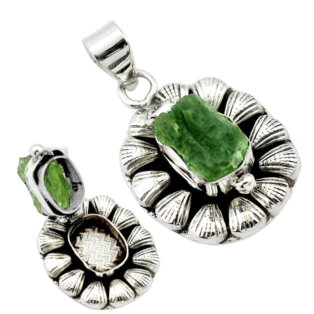 925 silver natural green moldavite (genuine czech) poison box pendant m49880