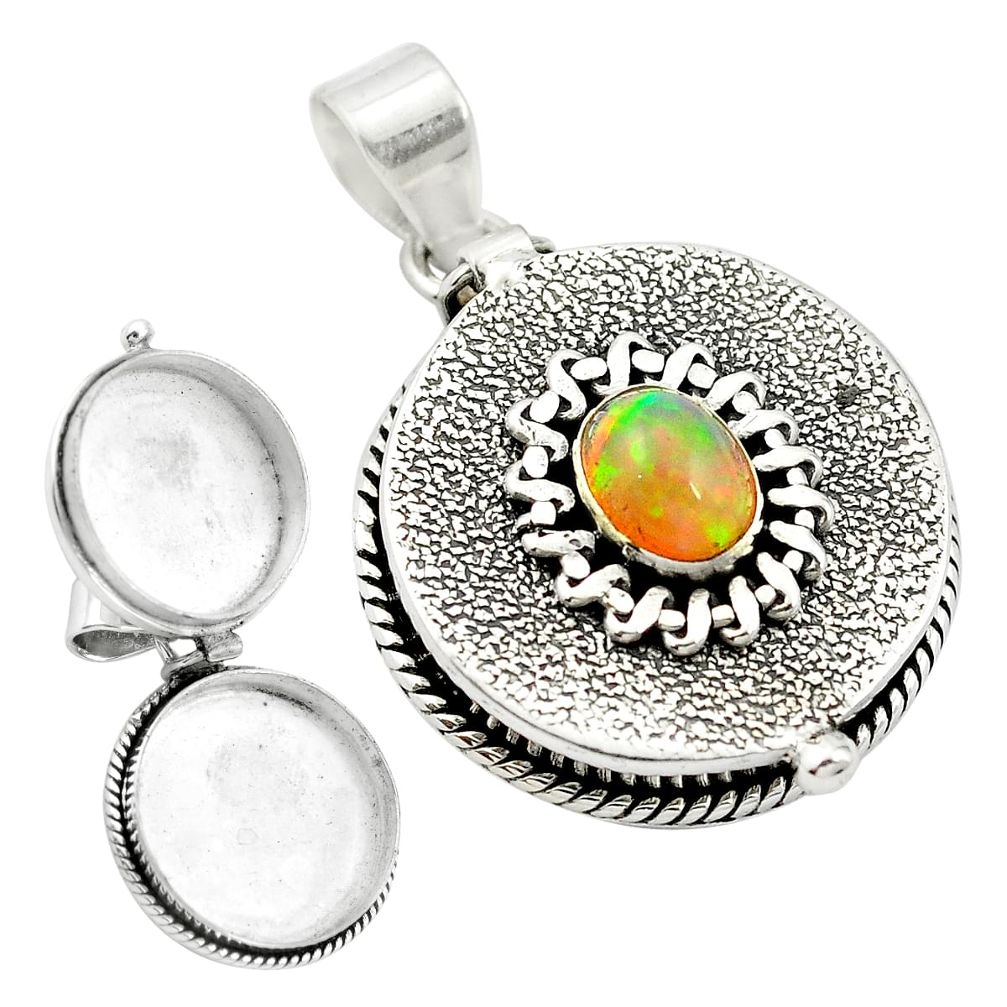 2.15cts natural multicolor ethiopian opal 925 silver poison box pendant m49901