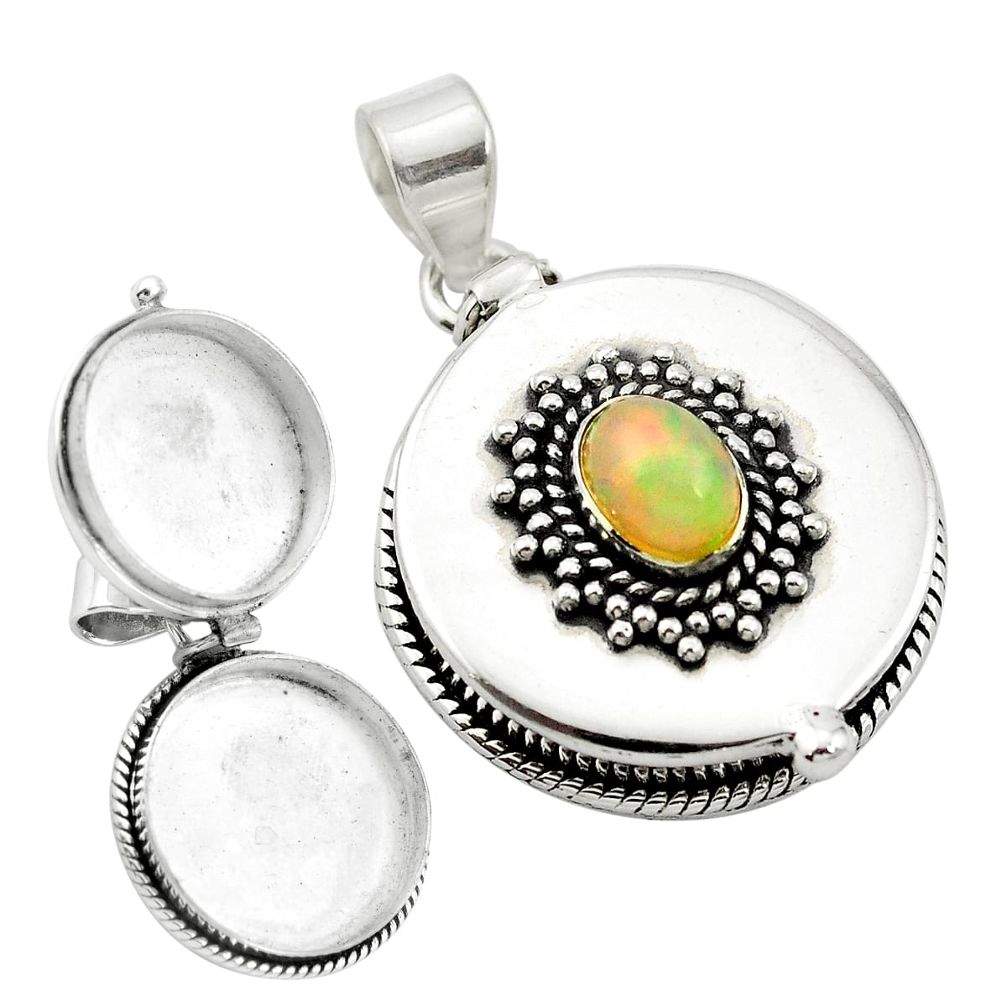 2.18cts natural multicolor ethiopian opal 925 silver poison box pendant m49907
