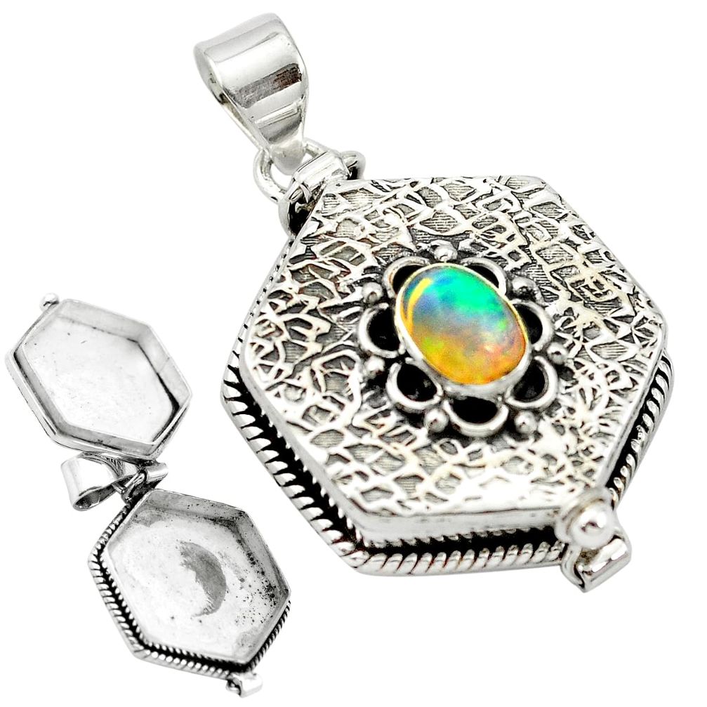 2.15cts natural multicolor ethiopian opal 925 silver poison box pendant m49910