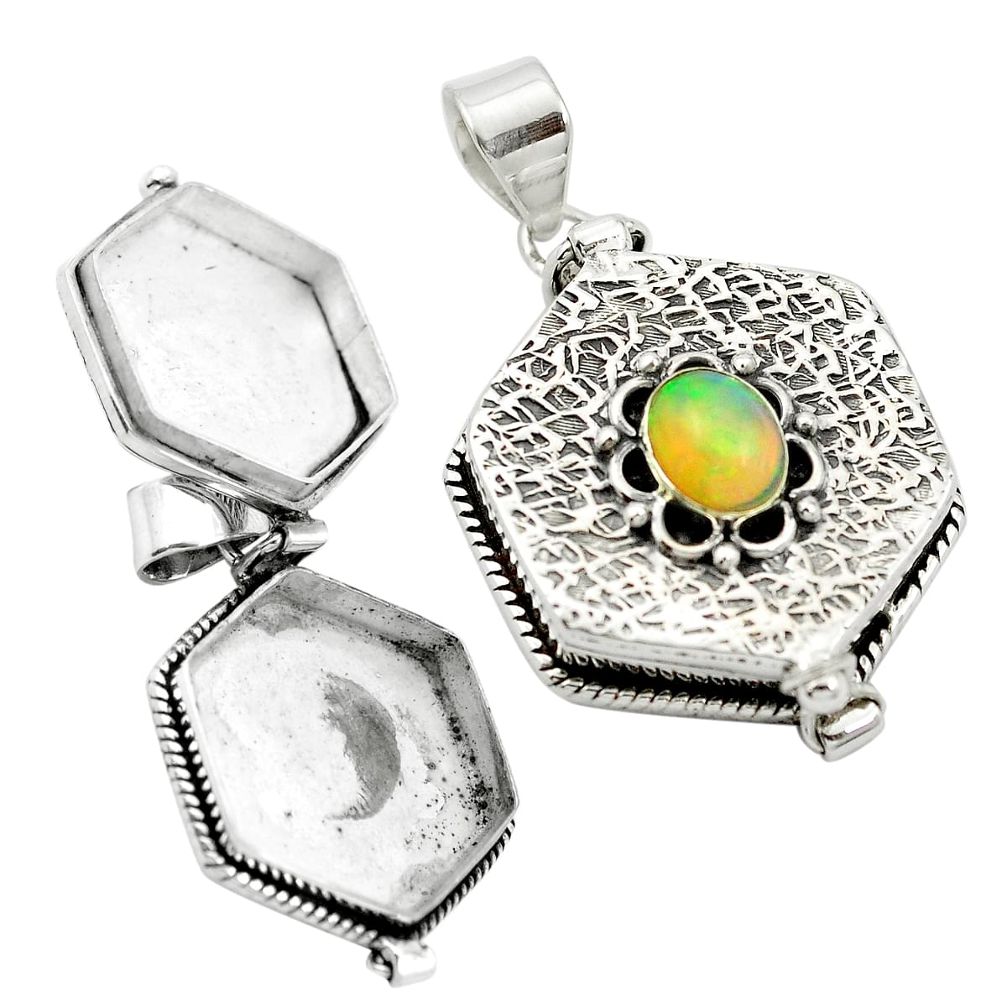 2.13cts natural multicolor ethiopian opal 925 silver poison box pendant m49911