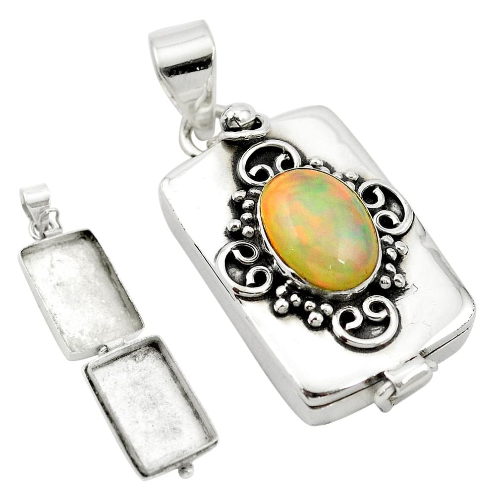 4.72cts natural multicolor ethiopian opal 925 silver poison box pendant m49916