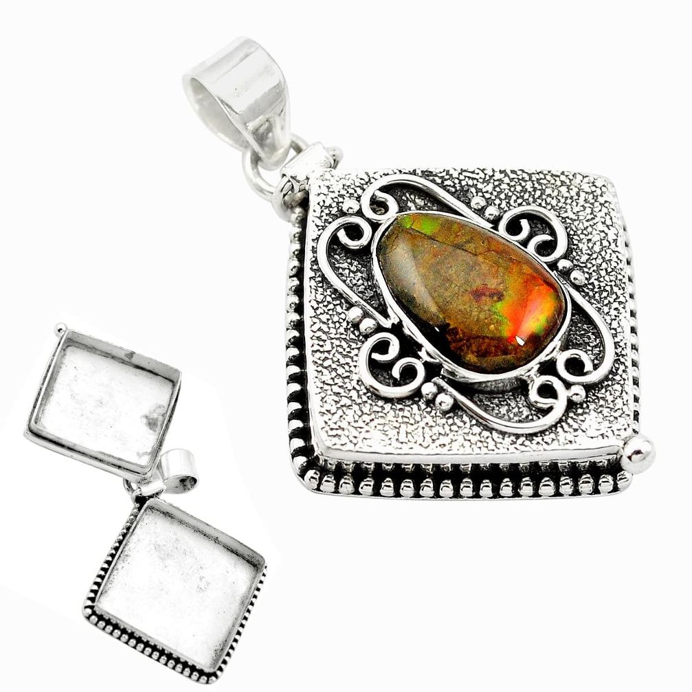 Natural multi color ammolite (canadian) 925 silver poison box pendant m49922