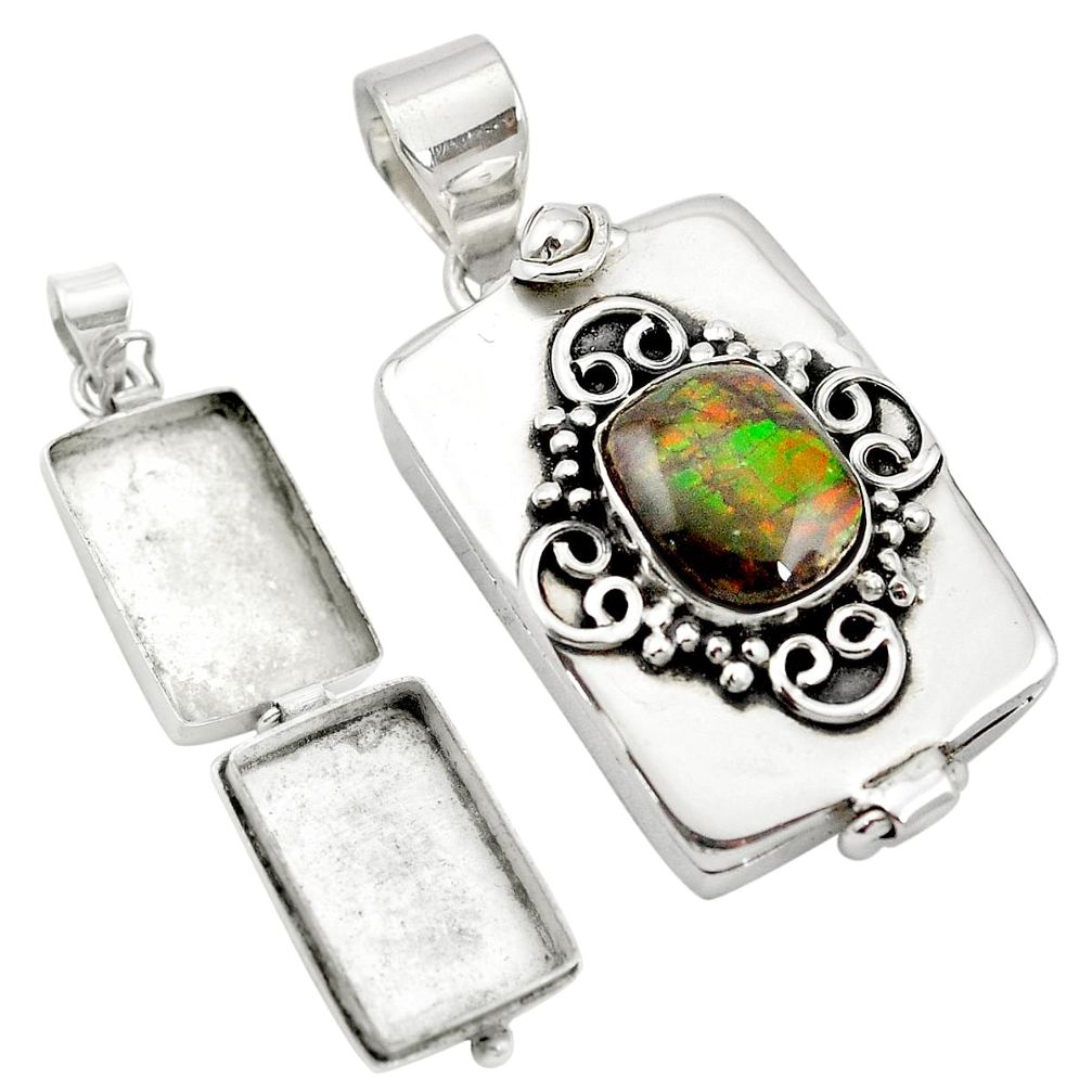 925 silver natural multi color ammolite (canadian) poison box pendant m49939