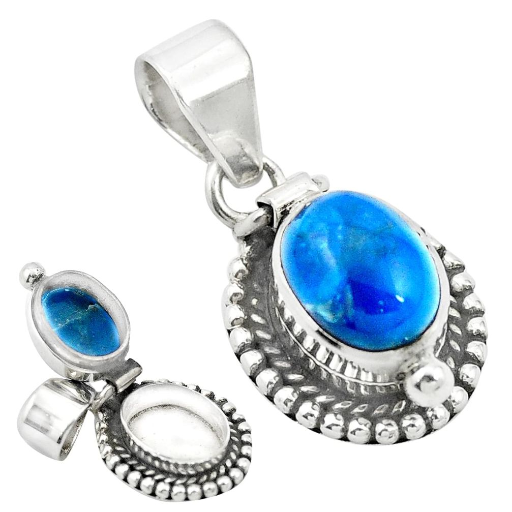 Natural blue apatite (madagascar) 925 silver poison box pendant jewelry m49964