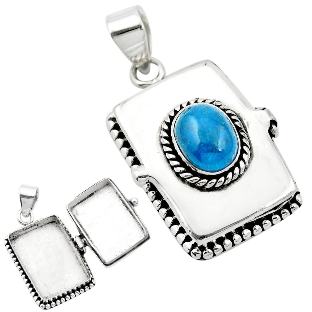 Natural blue apatite (madagascar) 925 silver poison box pendant jewelry m49965
