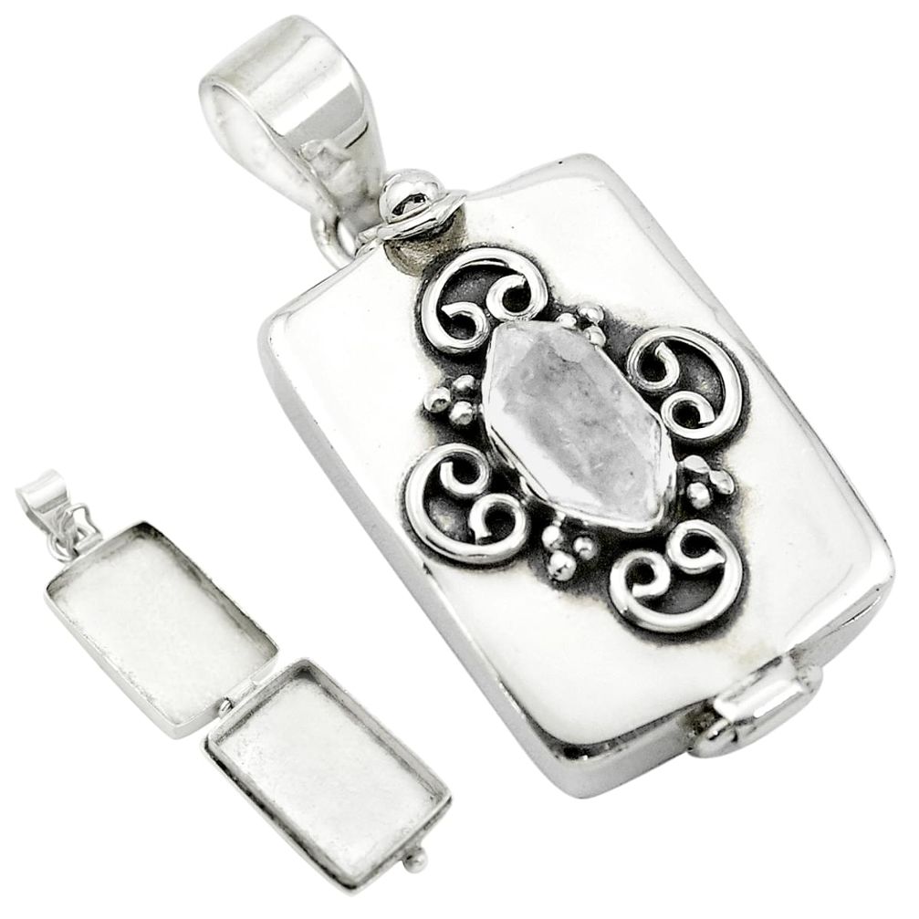 925 silver natural white herkimer diamond poison box pendant jewelry m49969