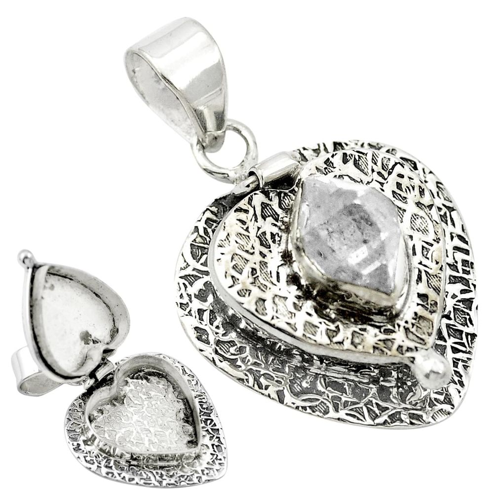 Natural white herkimer diamond 925 silver poison box pendant jewelry m49975